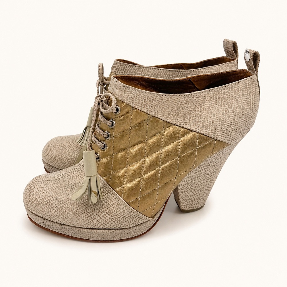 Rachel Comey 9.5 Birdie‎ Booties Quilted Snakeskin Tassels Lace Up Avant-Gard
